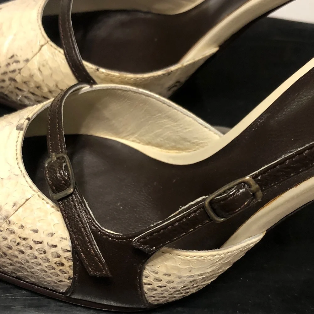 bebe Cream Snake-Print Pointed Toe Slingback Heels 7.5